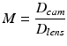 
$$ M=\frac{D_{cam}}{D_{lens}} $$
