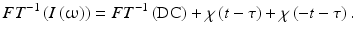 
$$ F{T}^{-1}\left(I\left(\upomega \right)\right)=F{T}^{-1}\left(\mathrm{D}\mathrm{C}\right)+\chi \left(t-\tau \right)+\chi \left(-t-\tau \right). $$
