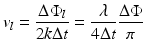 
$$ {v}_l=\frac{{\Delta \Phi}_l}{2k\Delta t}=\frac{\lambda }{4\Delta t}\frac{\Delta \Phi}{\pi } $$
