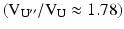 
$$ \left({\mathrm{V}}_{{\mathrm{U}}^{{\prime\prime} }}/{\mathrm{V}}_{\mathrm{U}}\approx 1.78\right) $$
