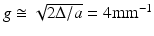 
$$ g\cong \sqrt{2\Delta /a}=4{\mathrm{mm}}^{-1} $$
